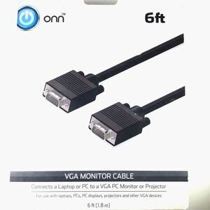 ONN VGA Monitor Cable 6 Foot Connect PC Laptop to Monitor or Projector